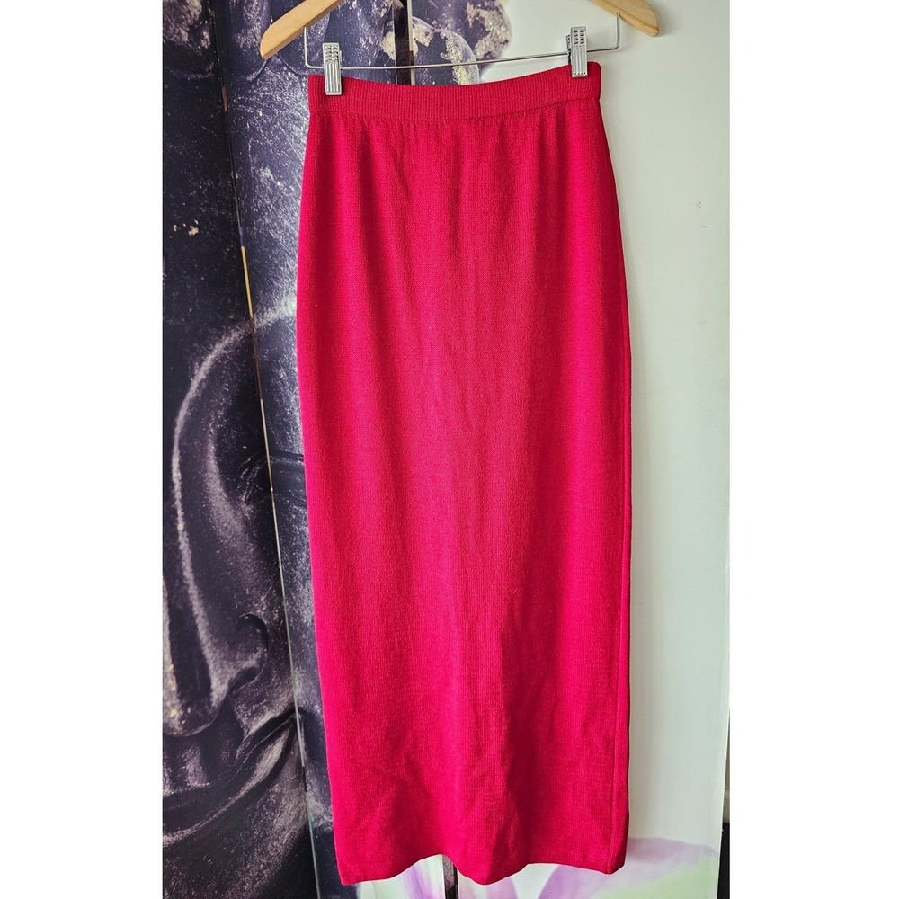 St John Evening Scarlet Red Wool Knit Maxi Skirt Size 2 K722324 Marie Gray AM01‎